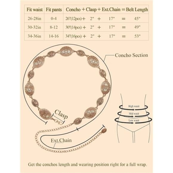 Western Metal Concho Belt for Women Cowgirl Chain Belts for Dresses Jeans main image 5